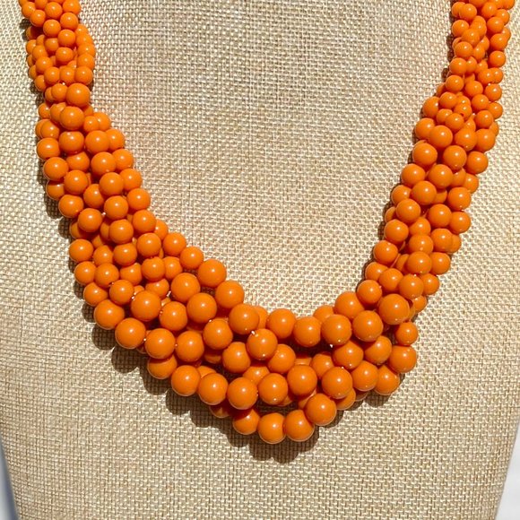 Twisted Multi Strand Burnt Orange Lucite Pearl Necklace Spring Summer Vacation - Picture 3 of 4